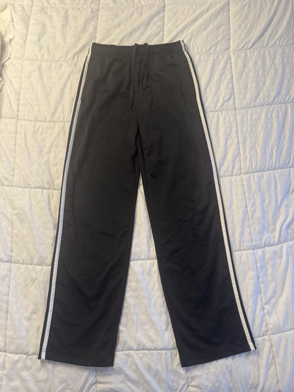 Adidas Track Pants 3-stripes Black White Straight Leg Men's Tricot Medium Sport
